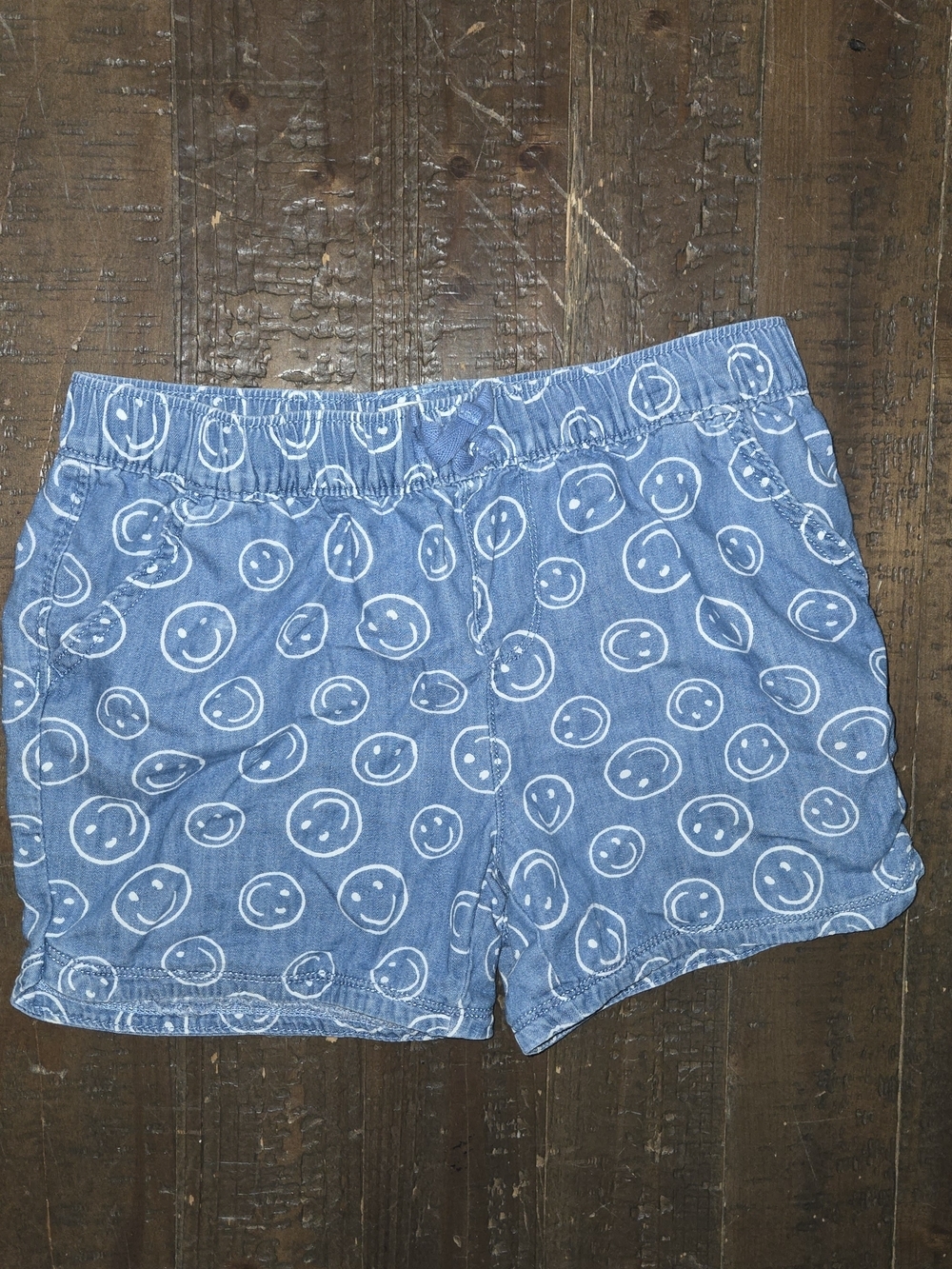 Girl's Blue White Smiley Face Pull-On Elastic Waist Shorts Size 12